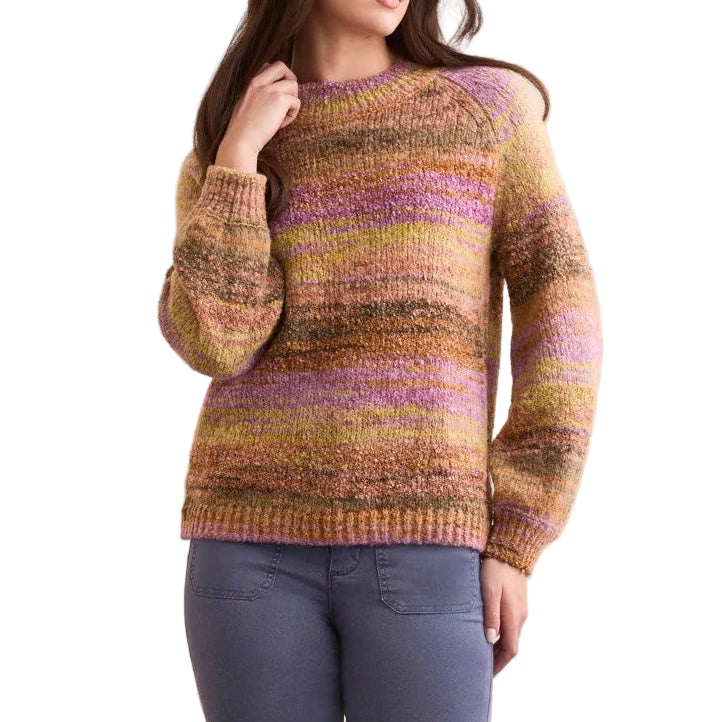 TRIBAL BOUCLE YARN MOCK NECK PUFF SLEEVE SWEATER