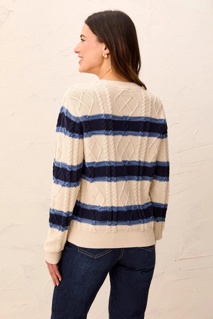 TRIBAL CABLE KNIT STRIPE CREW NECK