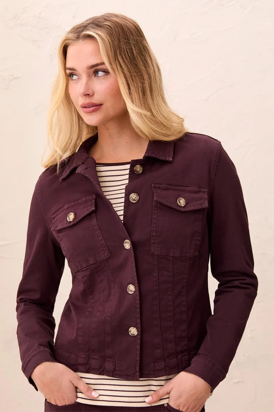 TRIBAL COMFORT STRETCH LONG SLEEVE BUTTON FRONT JACKET