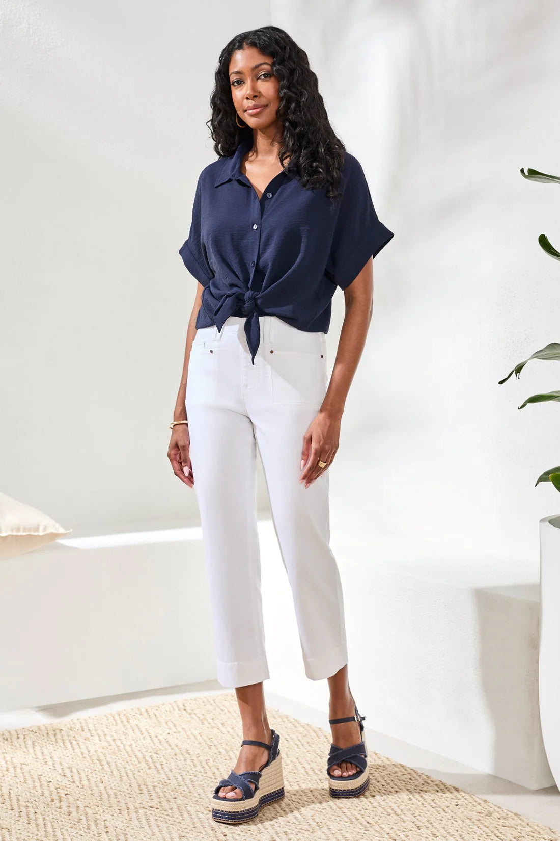 TRIBAL COMFORT STRETCH CROP PANTS IN WHITE