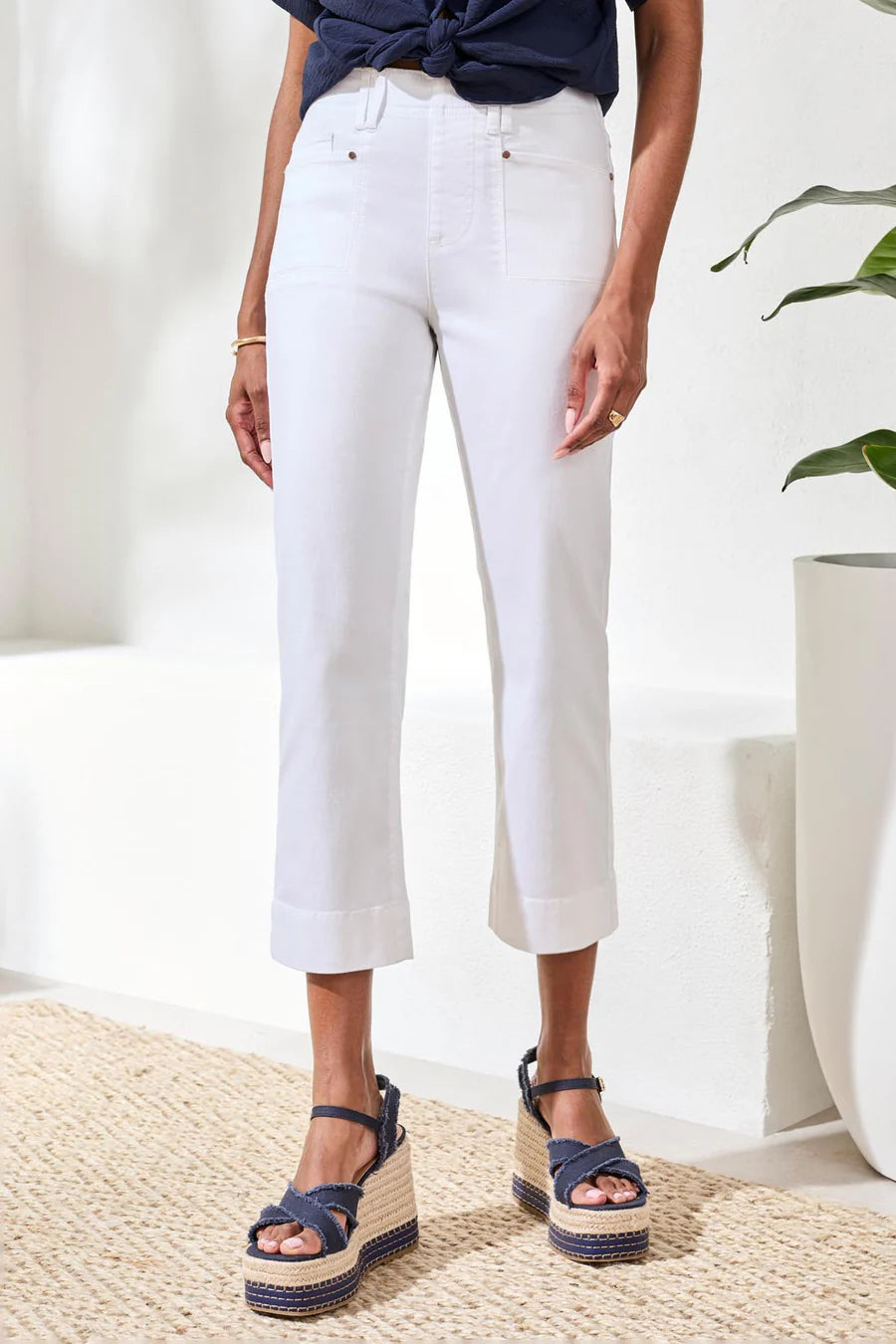 TRIBAL COMFORT STRETCH CROP PANTS IN WHITE