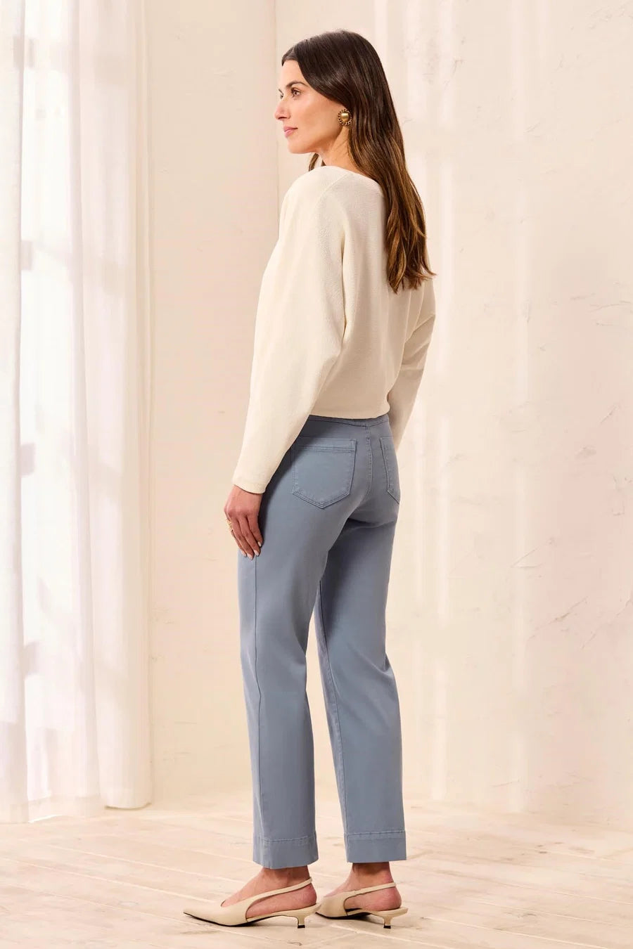 TRIBAL COMFORT STRETCH STRAIGHT LEG ANKLE PANTS IN BLUE FOG