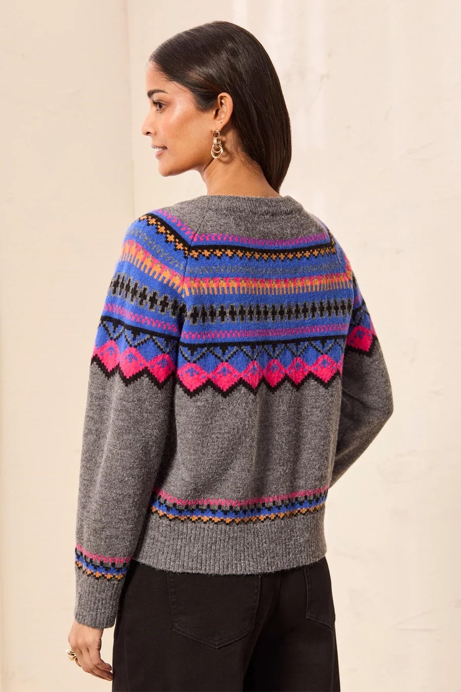TRIBAL FAIR ISLE BUTTON FRONT SWEATER