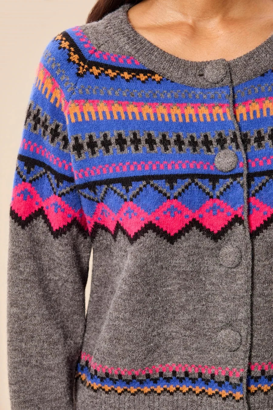 TRIBAL FAIR ISLE BUTTON FRONT SWEATER