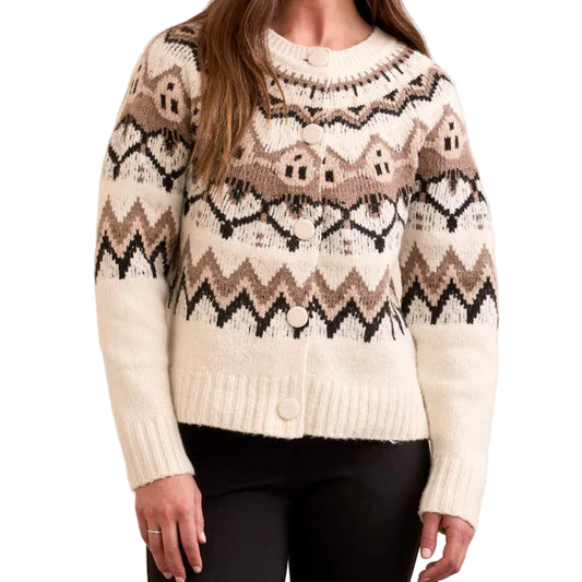 TRIBAL FAIR ISLE BUTTON FRONT SWEATER