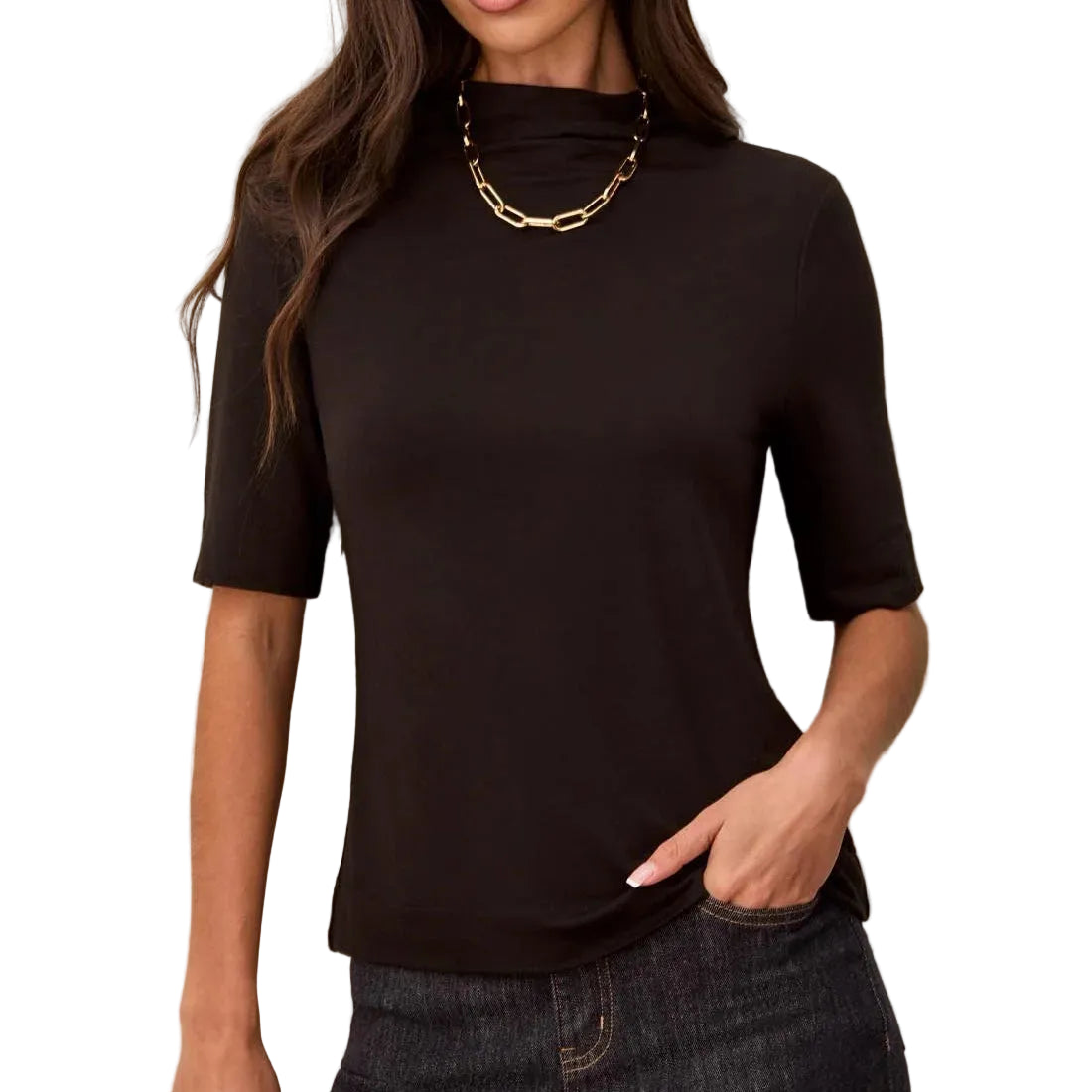 TRIBAL FUNNEL NECK ELBOW SLEEVE TOP