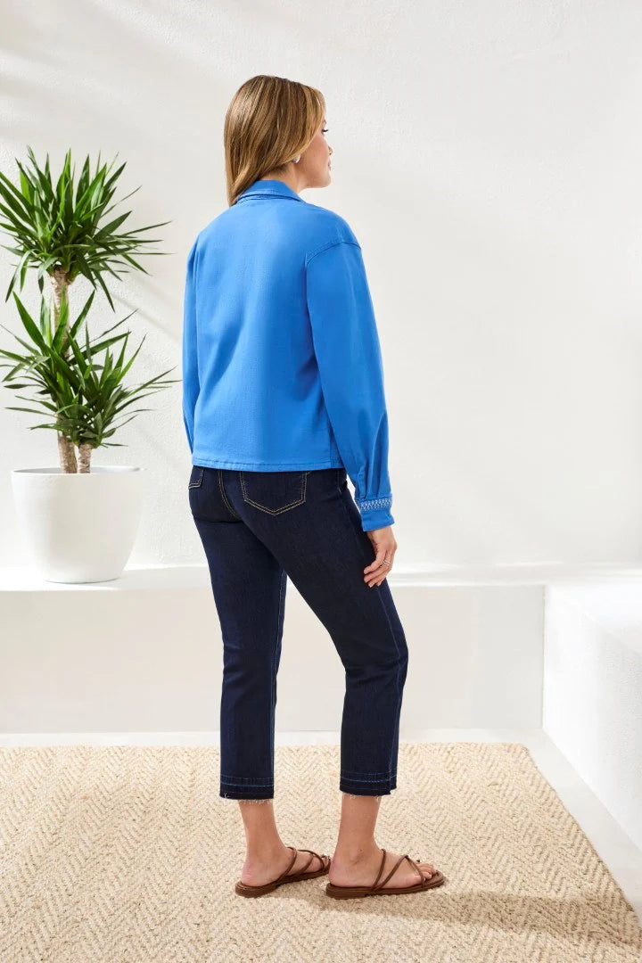 TRIBAL STRETCH DENIM JACKET IN ROYAL