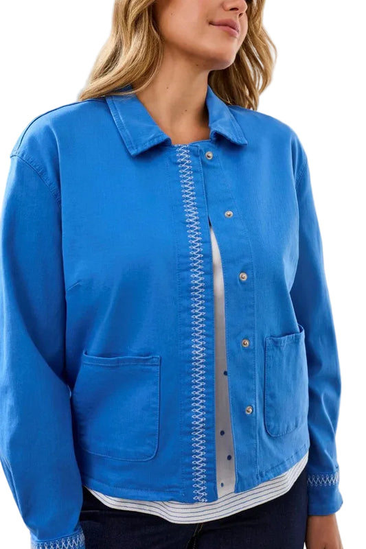 TRIBAL STRETCH DENIM JACKET IN ROYAL