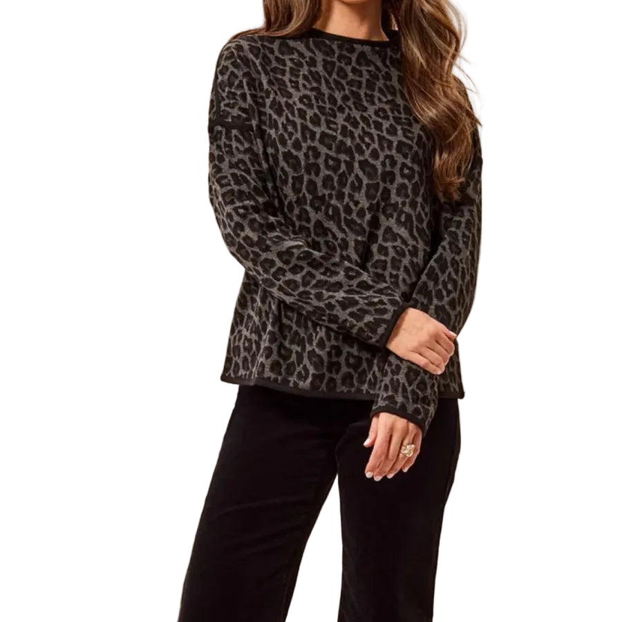 TRIBAL JACQUARD BRUSHED KNIT MOCK NECK
