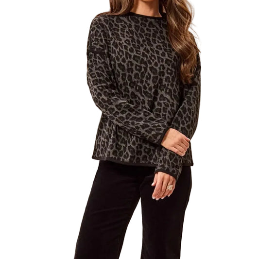 TRIBAL JACQUARD BRUSHED KNIT MOCK NECK