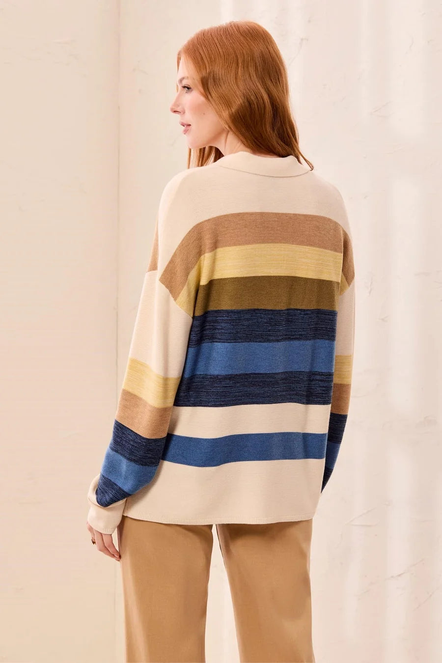 TRIBAL JOHNNY COLLAR LONG SLEEVE KNIT