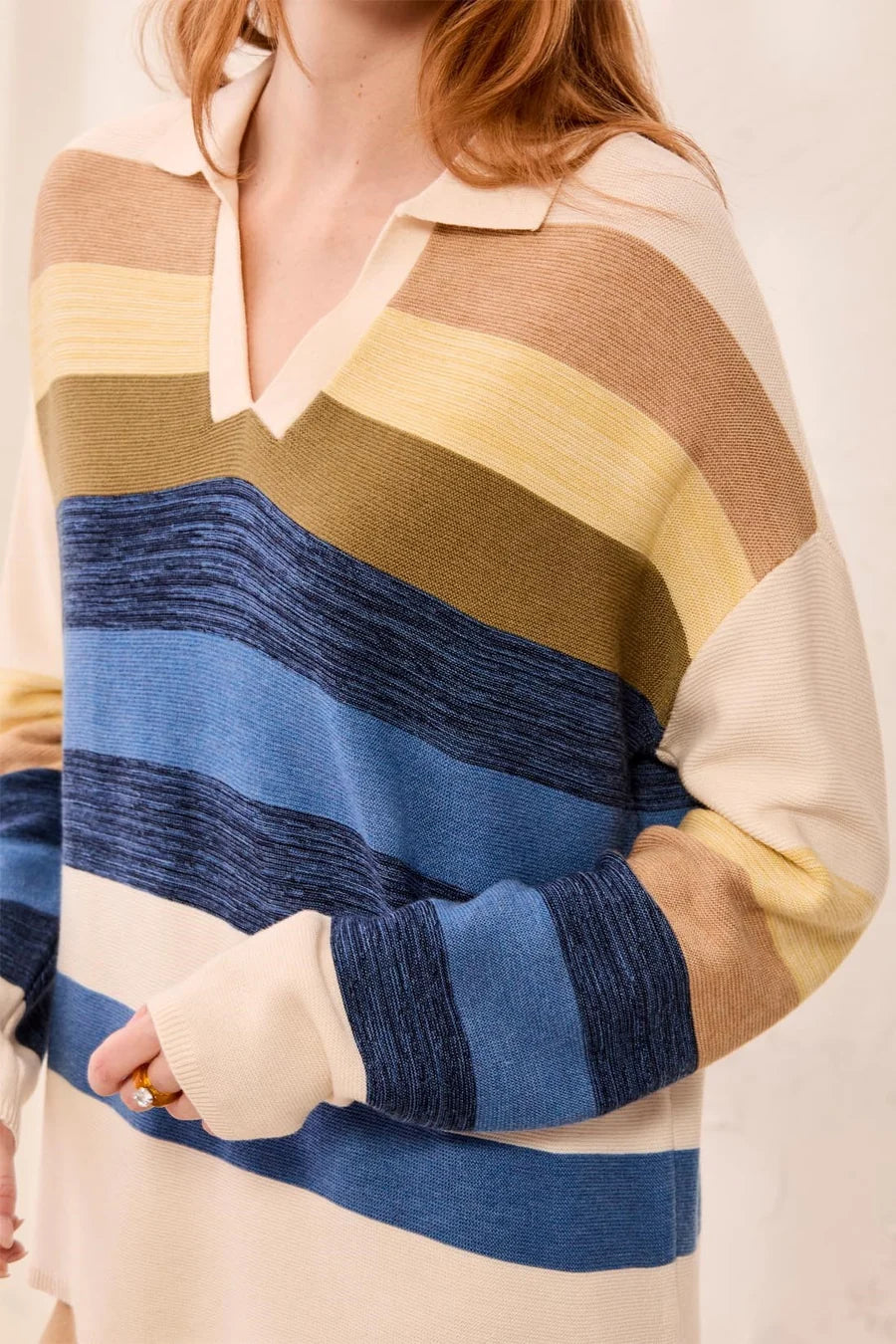 TRIBAL JOHNNY COLLAR LONG SLEEVE KNIT