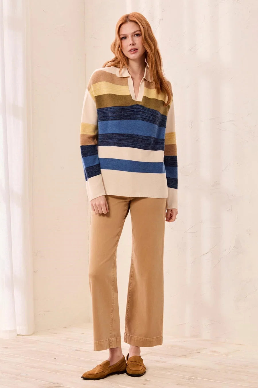 TRIBAL JOHNNY COLLAR LONG SLEEVE KNIT