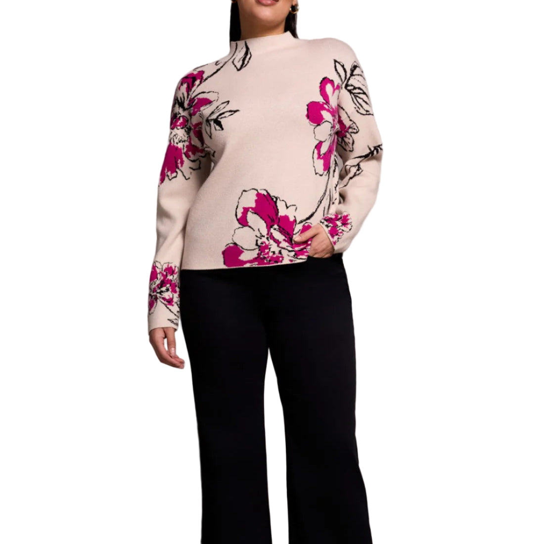 TRIBAL KNIT JACQUARD FUNNEL NECK SWEATER