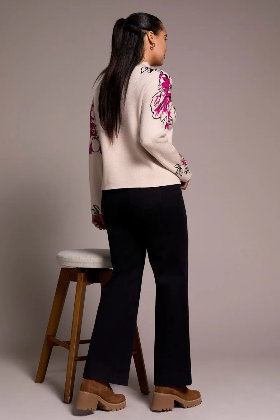 TRIBAL KNIT JACQUARD FUNNEL NECK SWEATER