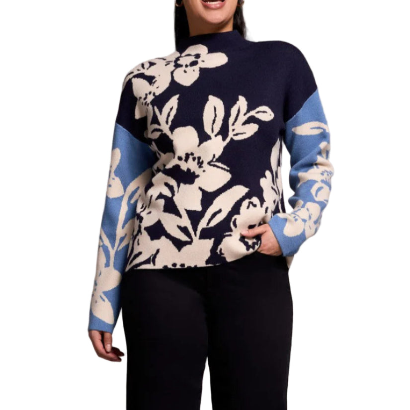 TRIBAL KNIT JACQUARD FUNNEL NECK SWEATER