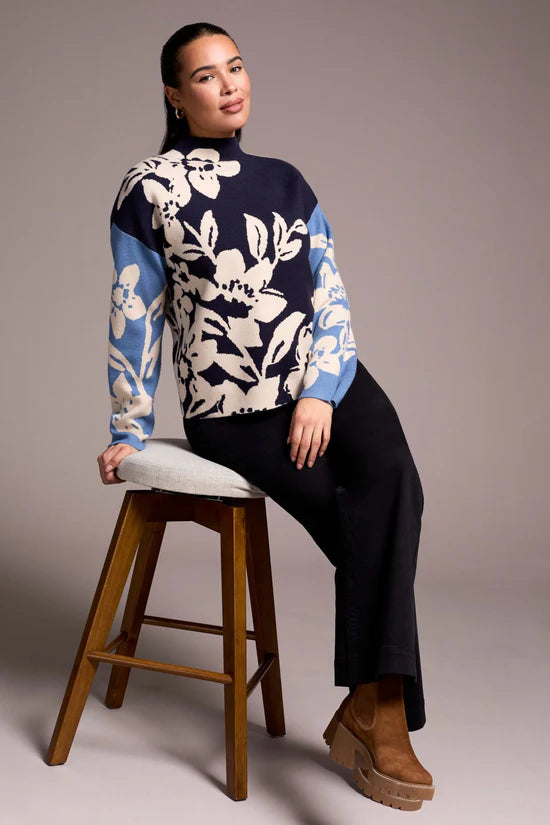 TRIBAL KNIT JACQUARD FUNNEL NECK SWEATER