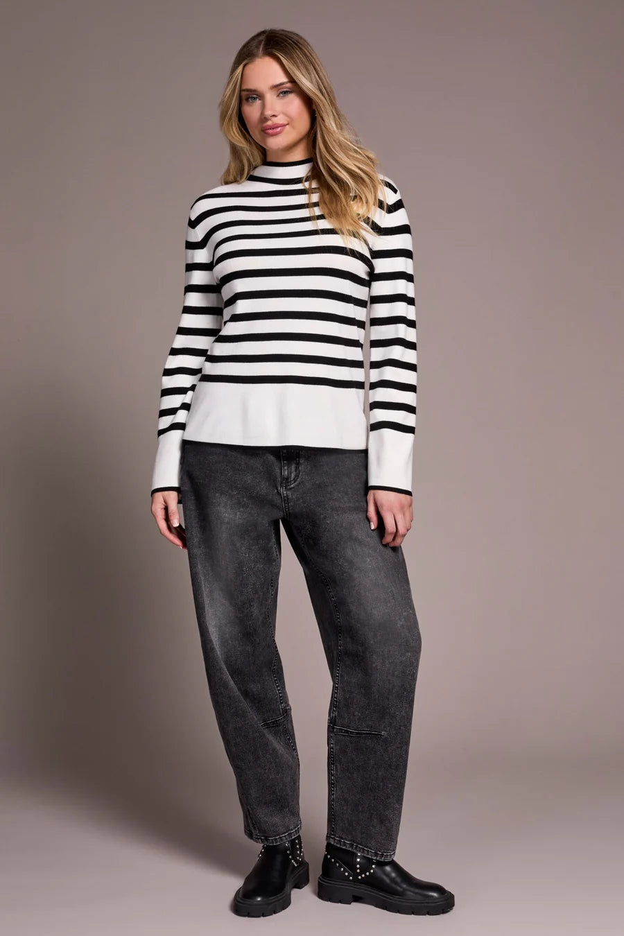 TRIBAL LIGHTWEIGHT MOCK NECK STRIPED SWEATER