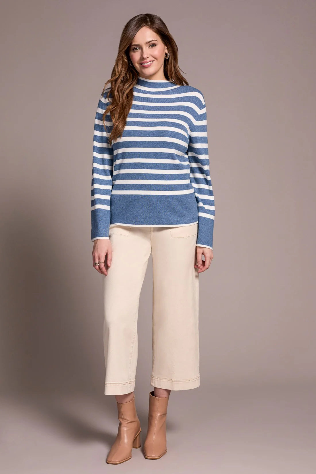 TRIBAL LIGHTWEIGHT MOCK NECK STRIPED SWEATER