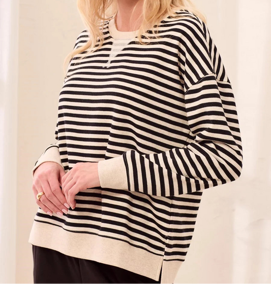 TRIBAL BLACK/CREAM LONG SLEEVE CREW NECK
