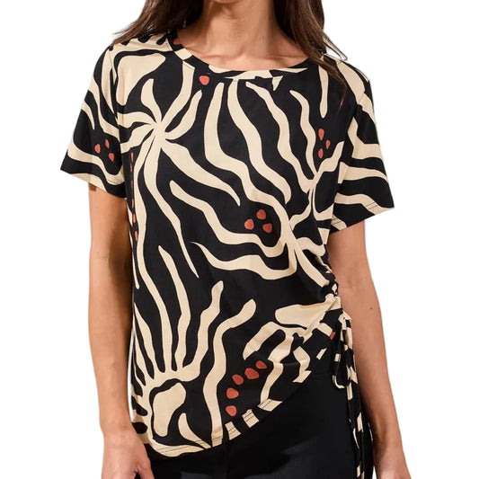 TRIBAL PRINTED JERSEY CREW NECK TOP