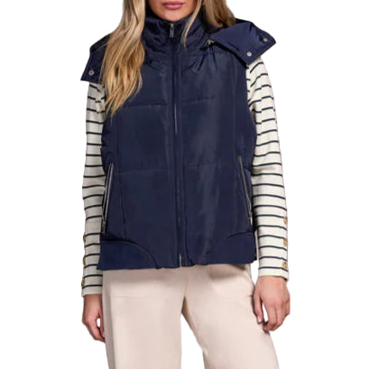 TRIBAL QUILTED PUFFER VEST WITH REMOVEABLE HOOD IN SAPPHIRE