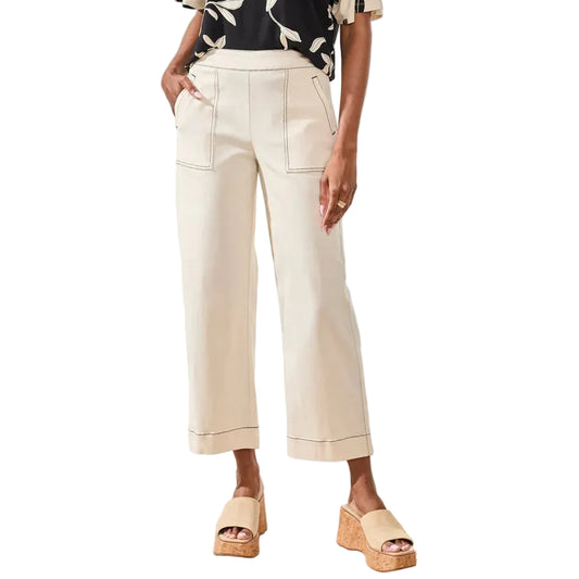 TRIBAL SIGNATURE TWILL HIGH RISE WIDE LEG CROP PANTS