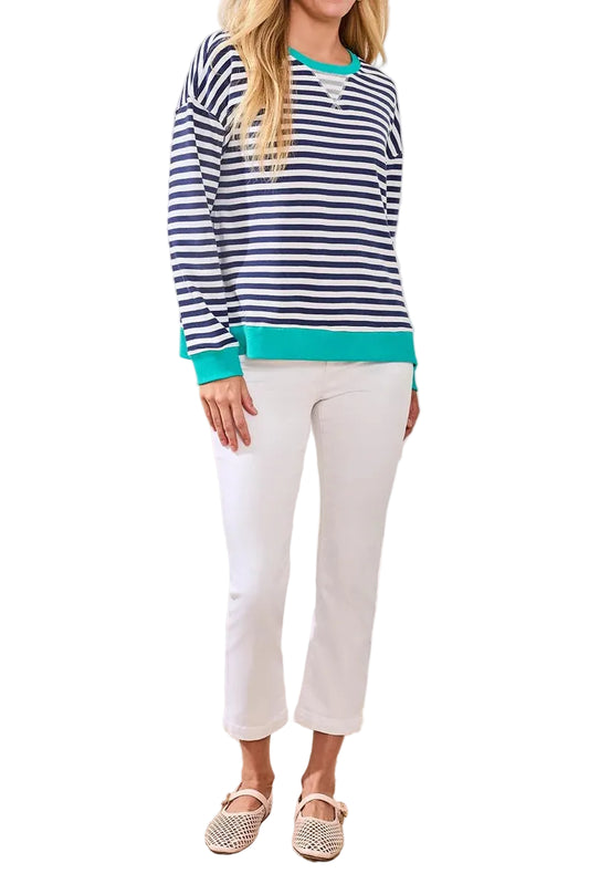 TRIBAL COTTON CREWNECK DROP SHOULDER TOP