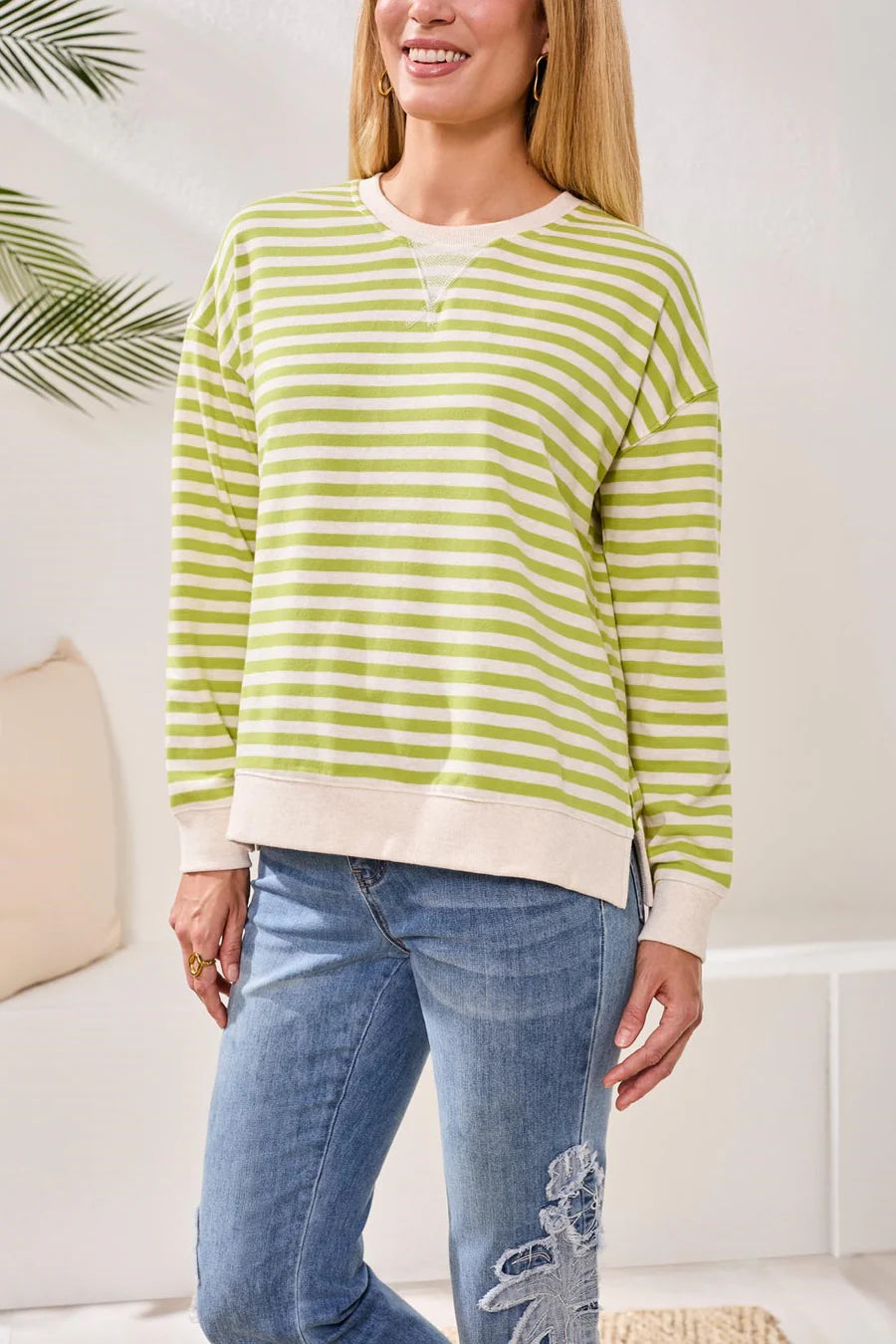 TRIBAL COTTON CREWNECK DROP SHOULDER TOP