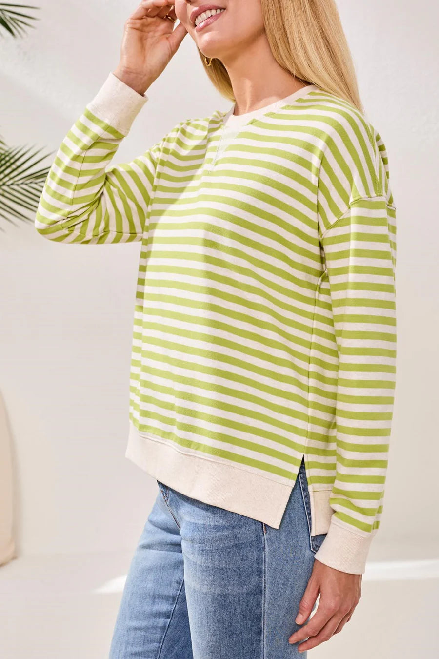 TRIBAL COTTON CREWNECK DROP SHOULDER TOP
