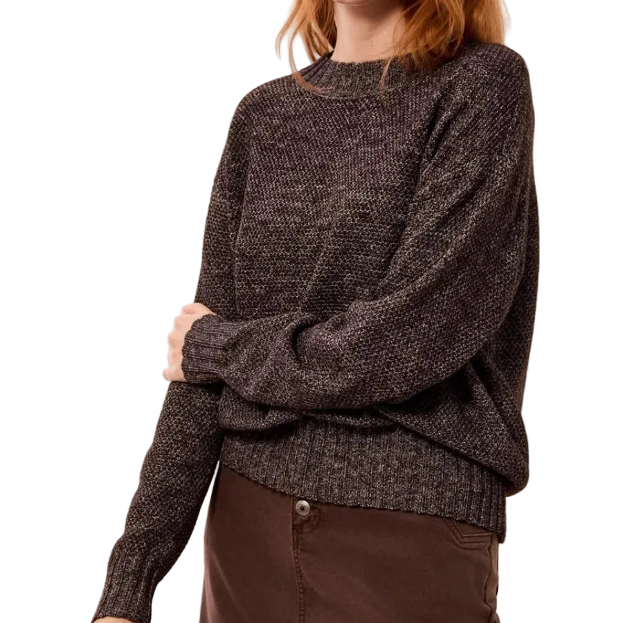 TRIBAL TEXTURED CREW NECK HIGH LOW SWEATER