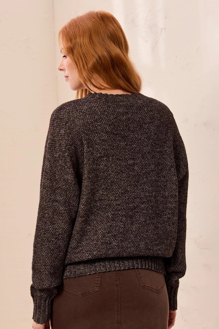 TRIBAL TEXTURED CREW NECK HIGH LOW SWEATER