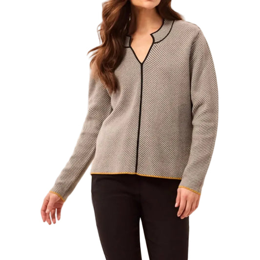 TRIBAL TEXTURED DIAGONAL STRIPE SPLIT NECK SWEATER