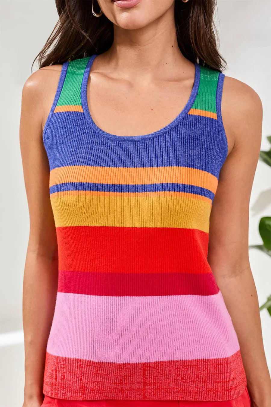TRIBAL TEXTURED U-NECK COLORBLOCK TANK