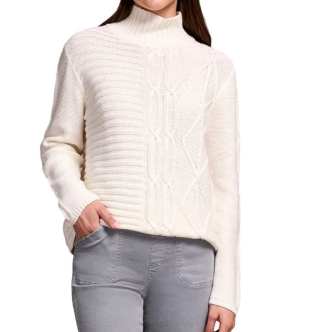 TRIBAL VINTAGE WASHED CABLE KNIT MOCK NECK SWEATER