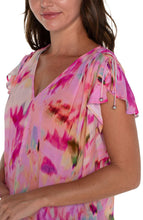 Load image into Gallery viewer, LIVERPOOL SHIRRED V-NECK TOP WITH TIE DETAILS
