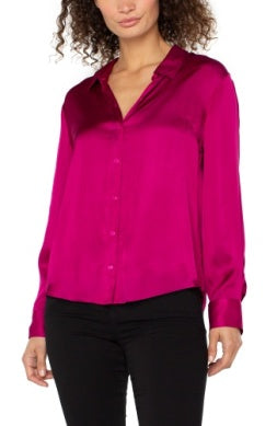 LIVERPOOL LONG SLEEVE WOVEN BUTTON UP IN FUCHSIA