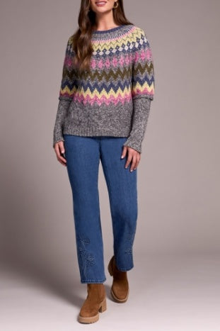TRIBAL INTARSIA SWEATER IN PINK FLAMBE
