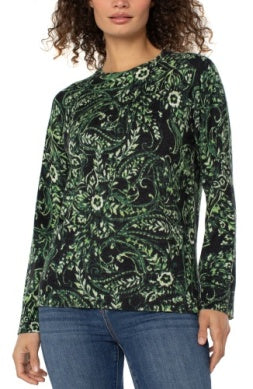 LIVERPOOL LONG RAGLAN SLEEVE TOP IN PAISLEY PRINT
